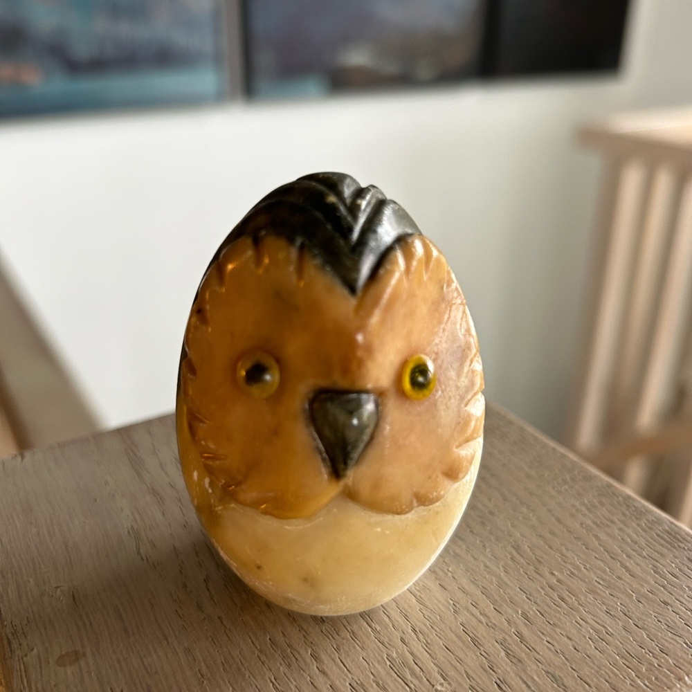 Vintage Alabaster Owl Figurine Paperweight / Hand Carved Owl Bird/ Italy